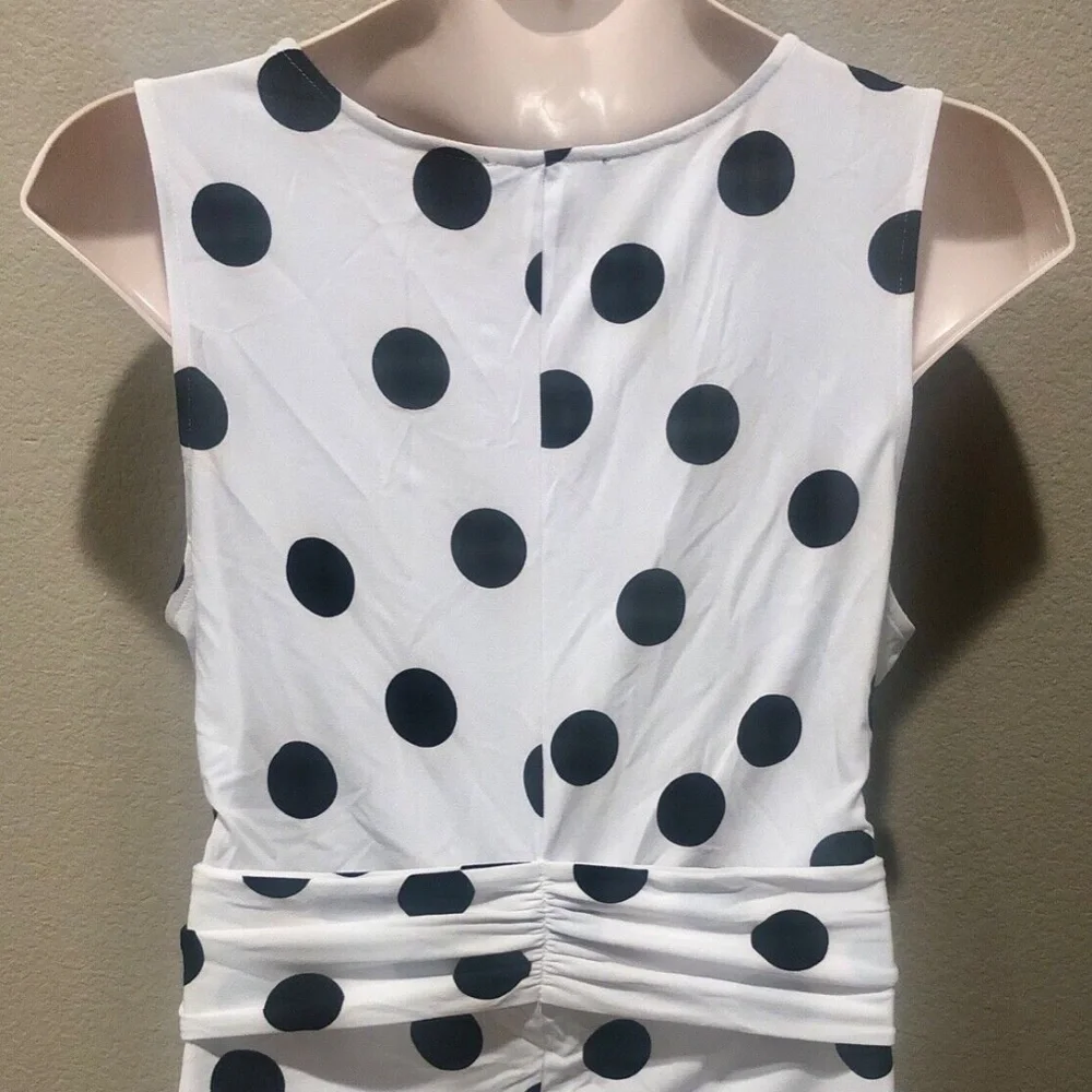 INC Women's White/Black Polka Dot Tie Front Sleeveless Dressy Tank Top Plus 0X - Picture 8 of 11